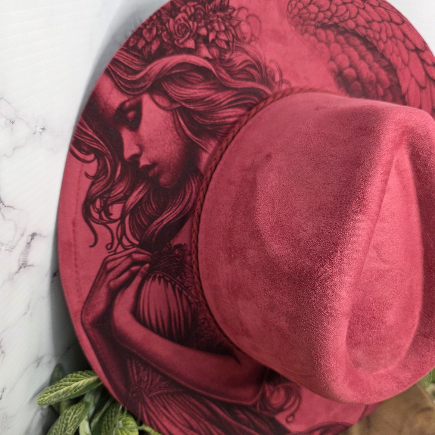 Angel Wide Brim Hat, Dark Romance Gift, Celestial Boho, Wing Design, Gothic Fairy theme