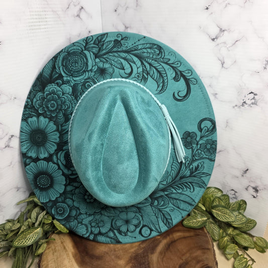 Botanical Floral Wide Brim Hat, Laser Engraved, Gift Women, Floral Mandala Cap