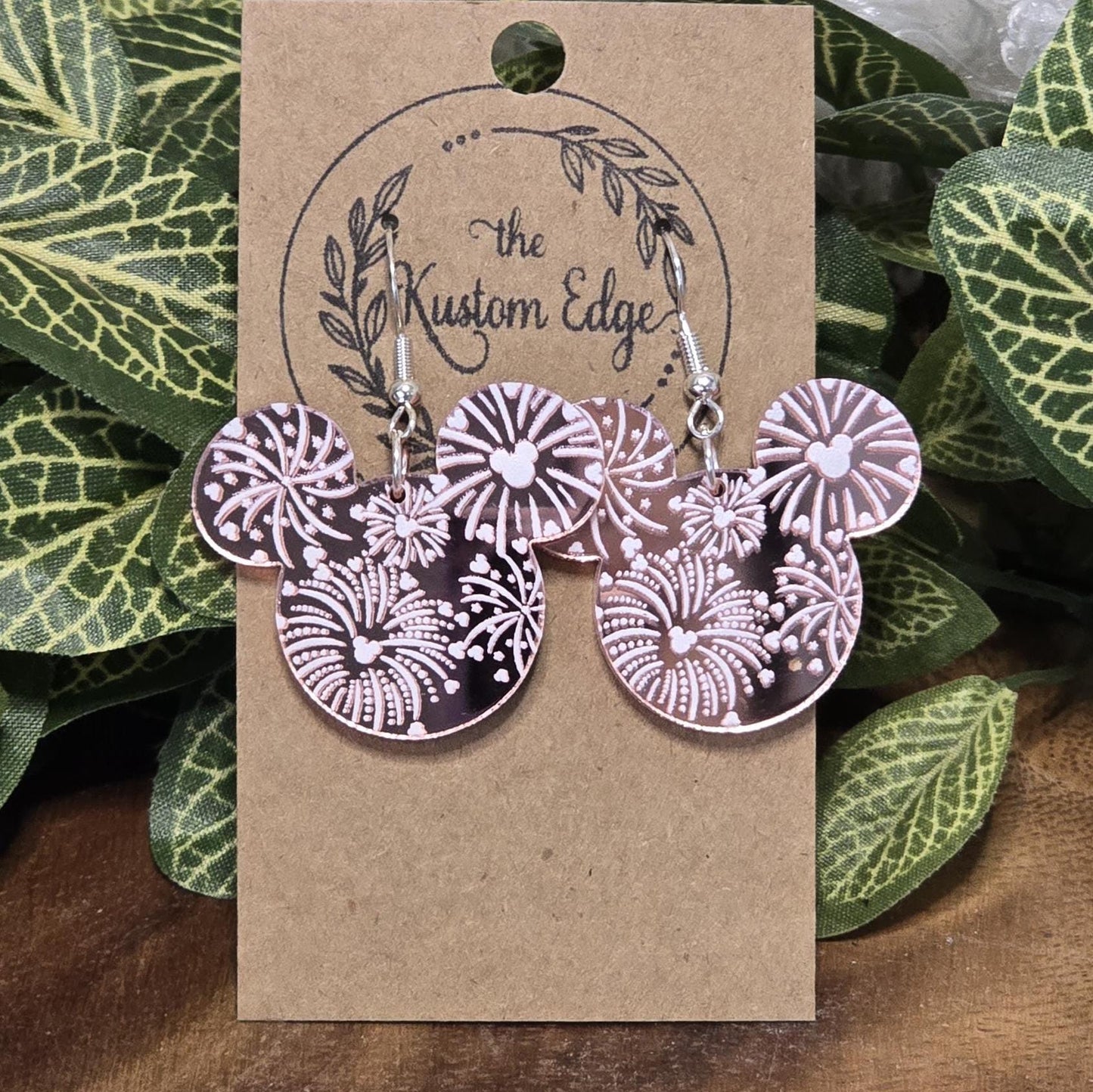 Fireworks Mouse Head Dangle Earrings, Mirror Pink Acrylic, Acrylic Dangle Statement Earrings Patriotic Earrings Summer Earrings Gift For Her