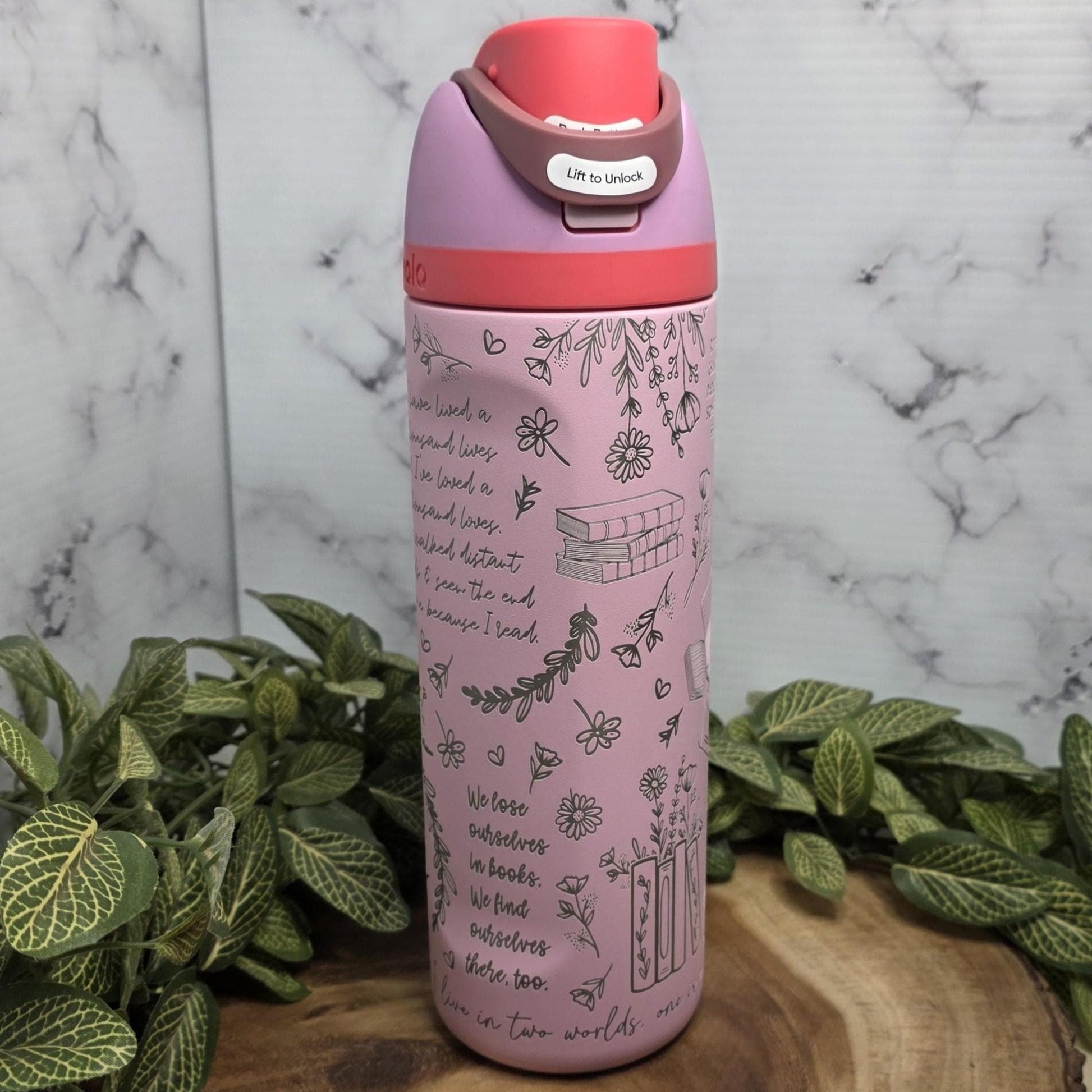 reader gift aesthetic tumbler with quotes and flowers