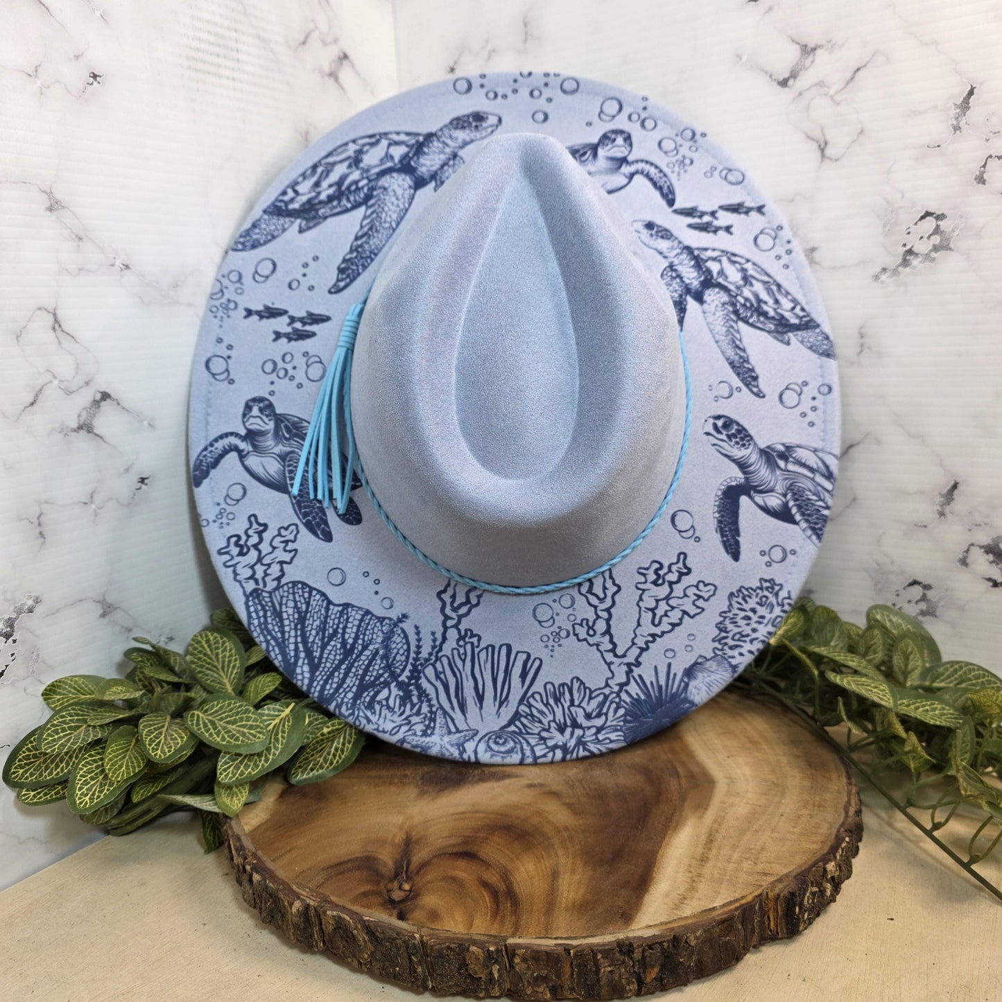 Western Horse Fedora Burned Hat, Boho Vegan Suede Wide Brim Hat