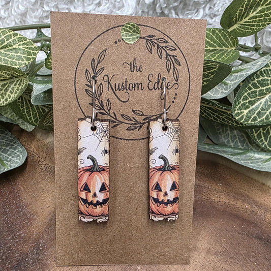 Jack O’ Lantern Wooden Dangle Earrings – Spooky Halloween Jewelry, Lightweight Fall Accessory