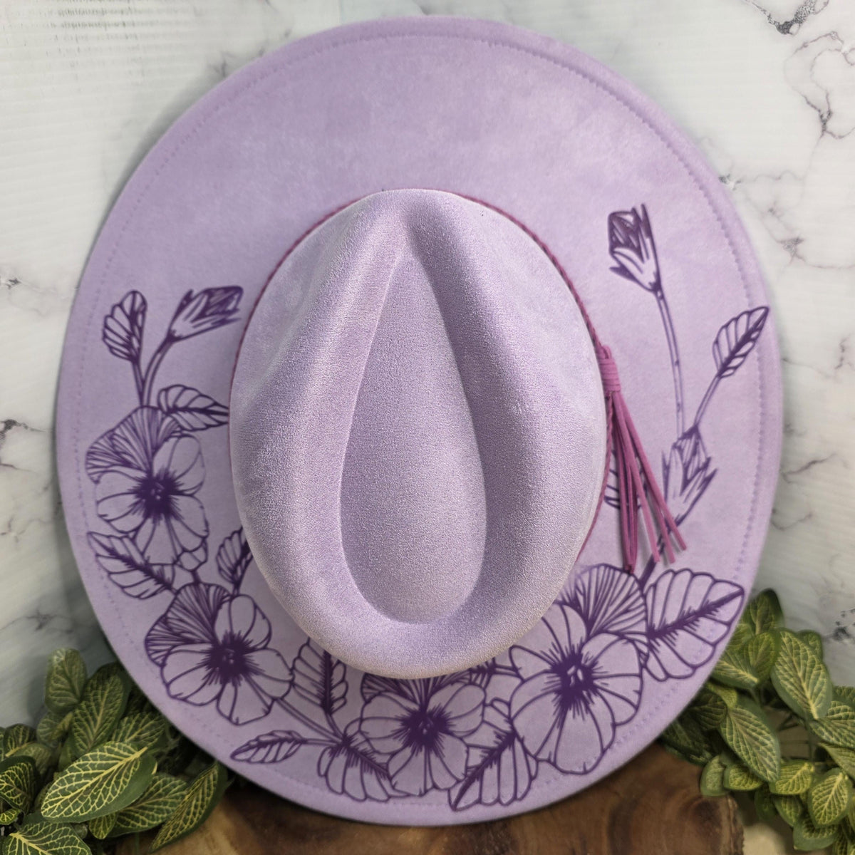 Pansy Floral Wide Brim Hat, Laser Engraved Fedora, Boho Flower Gift, Women's Floral Cap