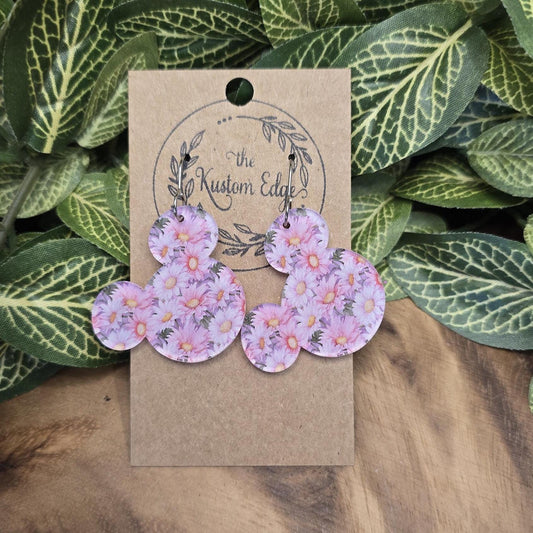 Pink Flower Mouse Earrings: Lightweight Laser Cut Acrylic Dangles