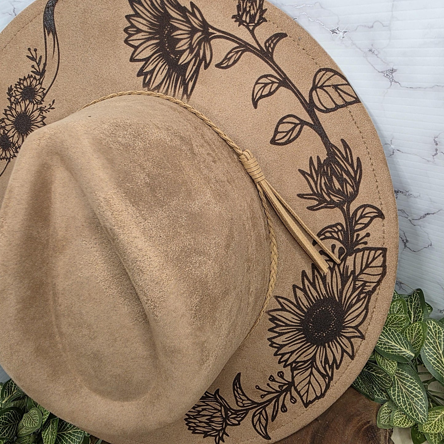 Wild Soul Sunflower Wide Brim Hat, Laser Engraved Fedora, Boho Wildflowers, Gift For Her