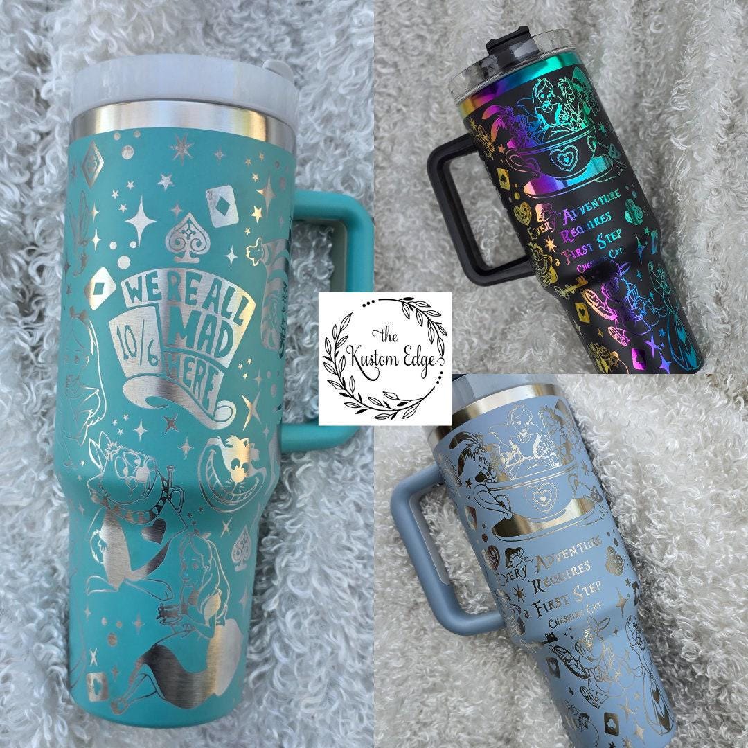 Alice in Wonderland Engraved Tumbler: 'We Are All Mad Here' Stainless Steel Cup