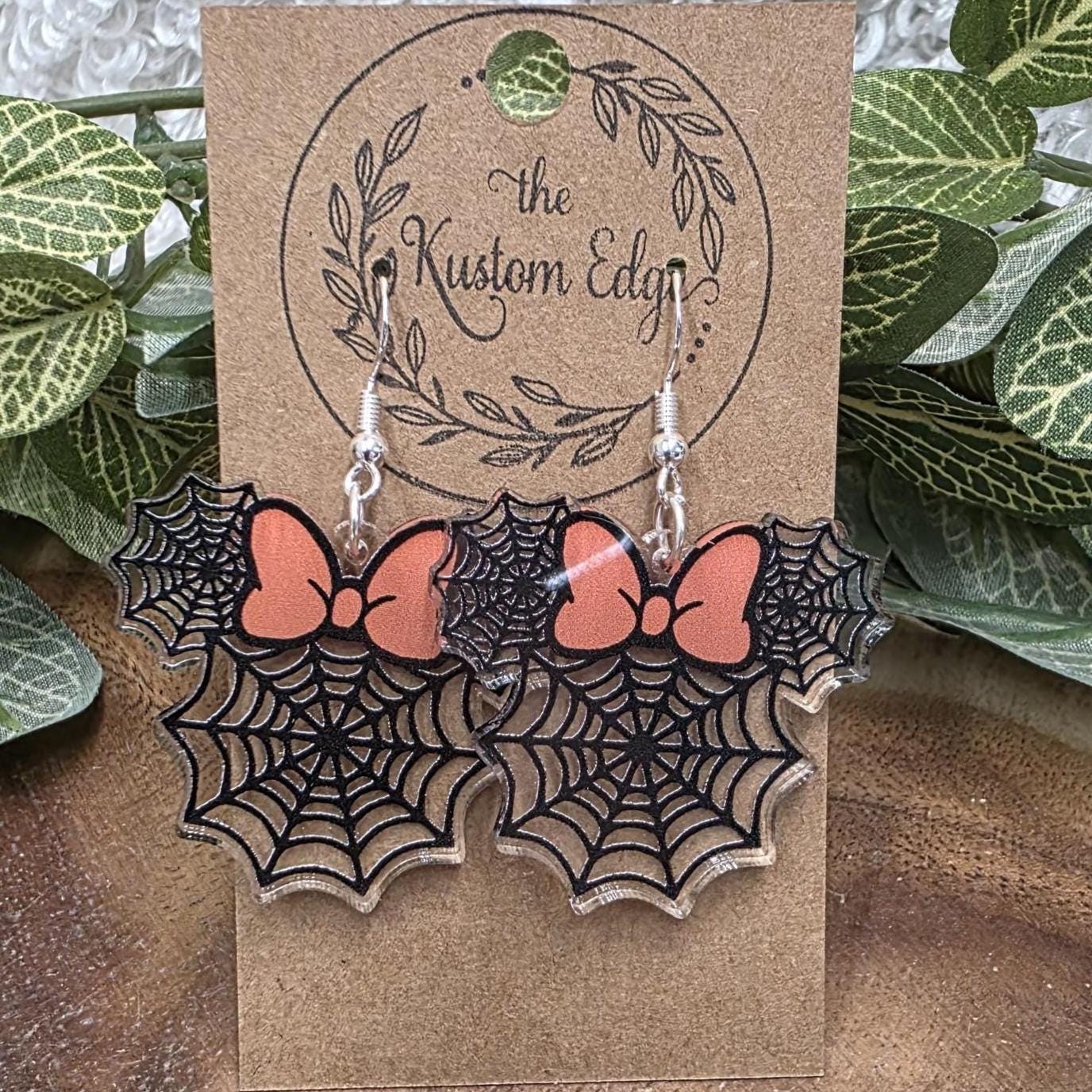 Mickey and Minnie Halloween Earrings: Spooky Spider Web Dangle, Handmade Light Weight