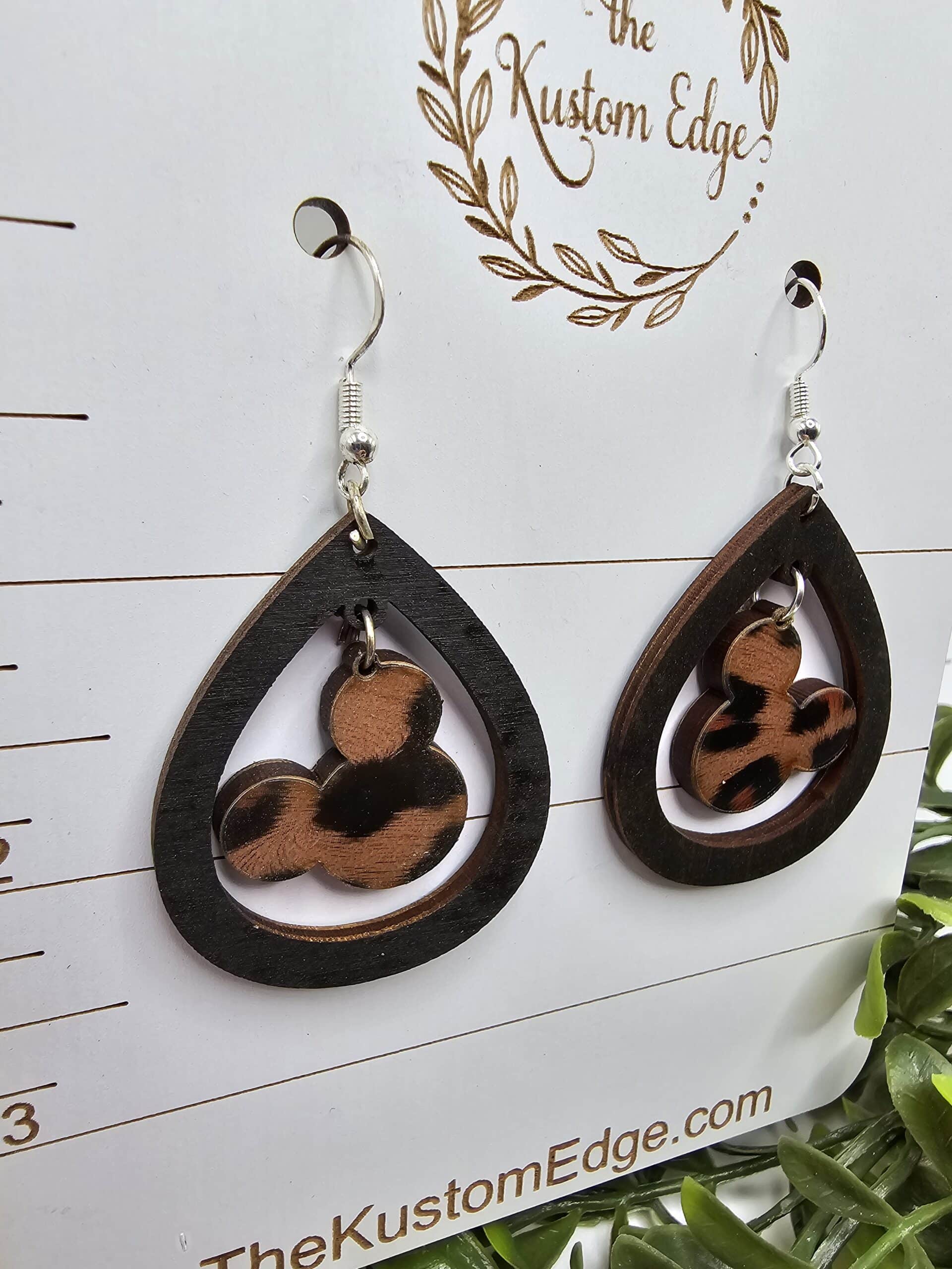 Leopard Mickey Head Tear Drop Earrings image 1