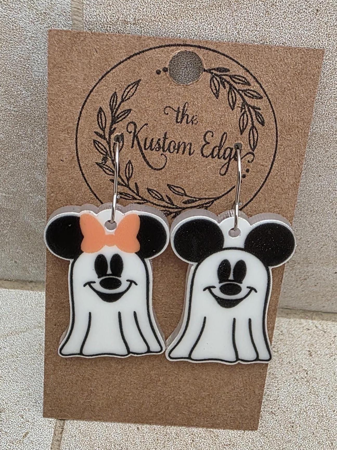 Glow in the Dark Mickey & Minnie Ghost Earrings: Halloween Acrylic Dangles