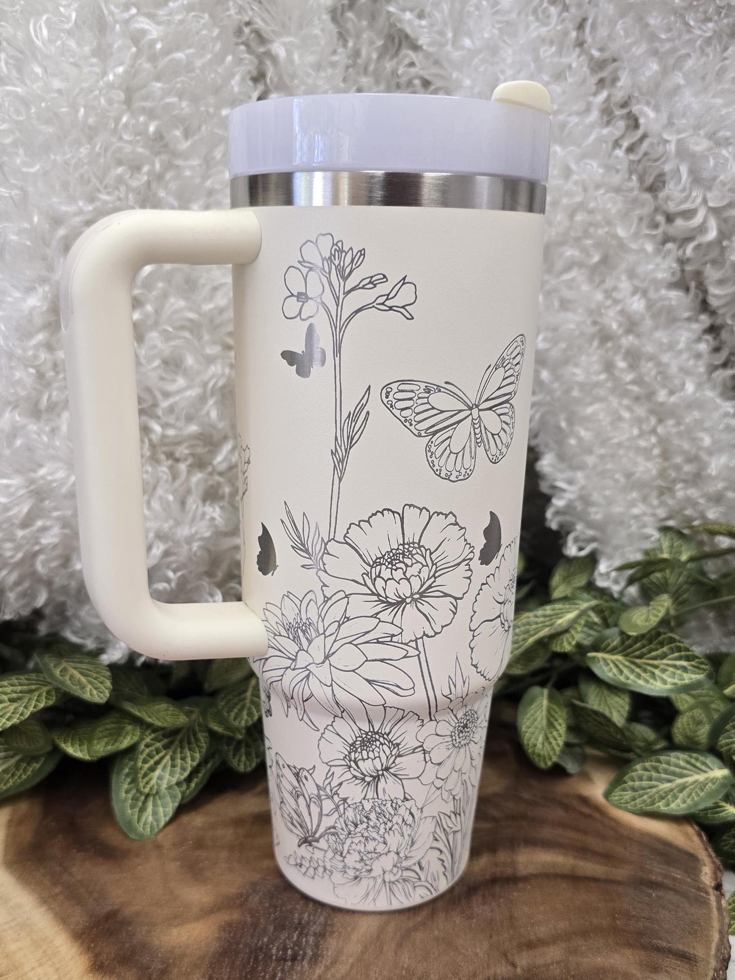 Wild Flower & Butterflies Laser Engraved Tumbler 40oz, 30oz Cup, Nature Lover Cup, Garden Gift