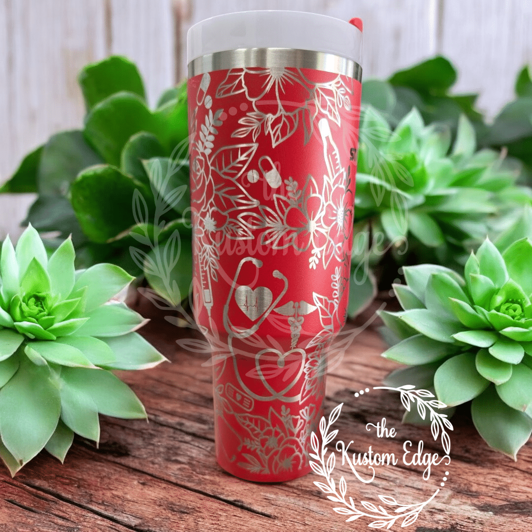 Nurse Flower Laser Engraved Tumbler image 2