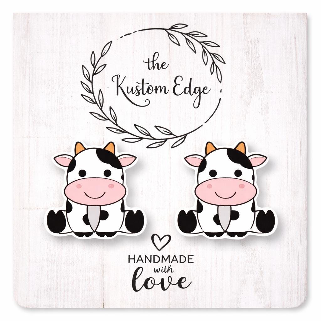 Cow Stud Earrings, Stainless Steel, Farm Animal Jewelry