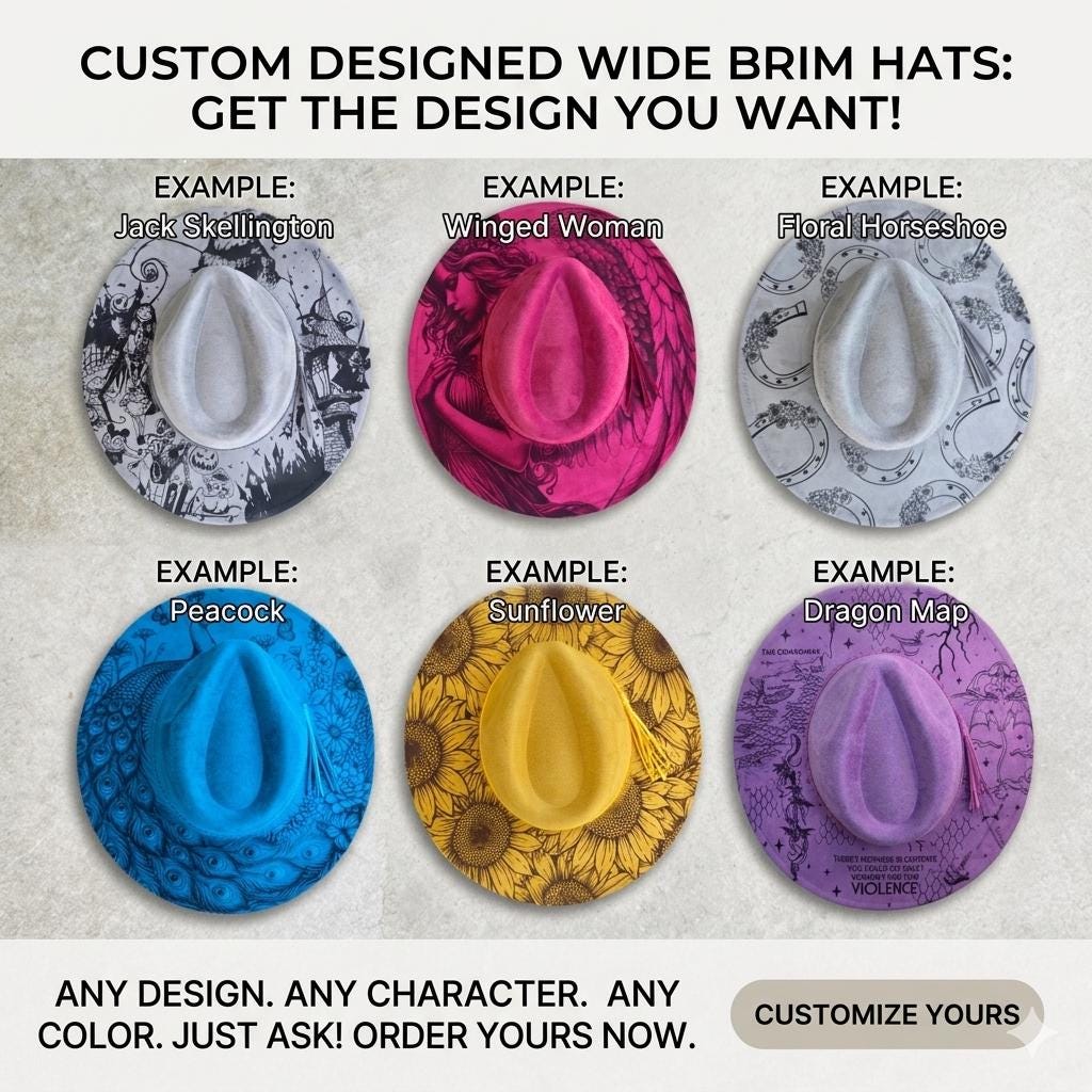 Custom Designed Engraved Wide Brim Hat, Create Your Own Vegan Suede Fedora