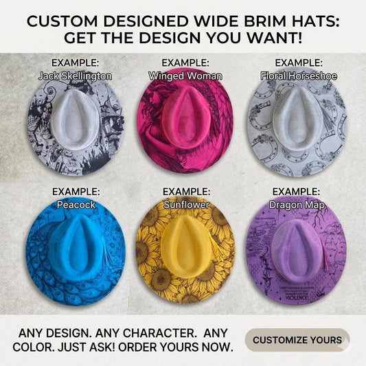 Custom Designed Engraved Wide Brim Hat, Create Your Own Vegan Suede Fedora