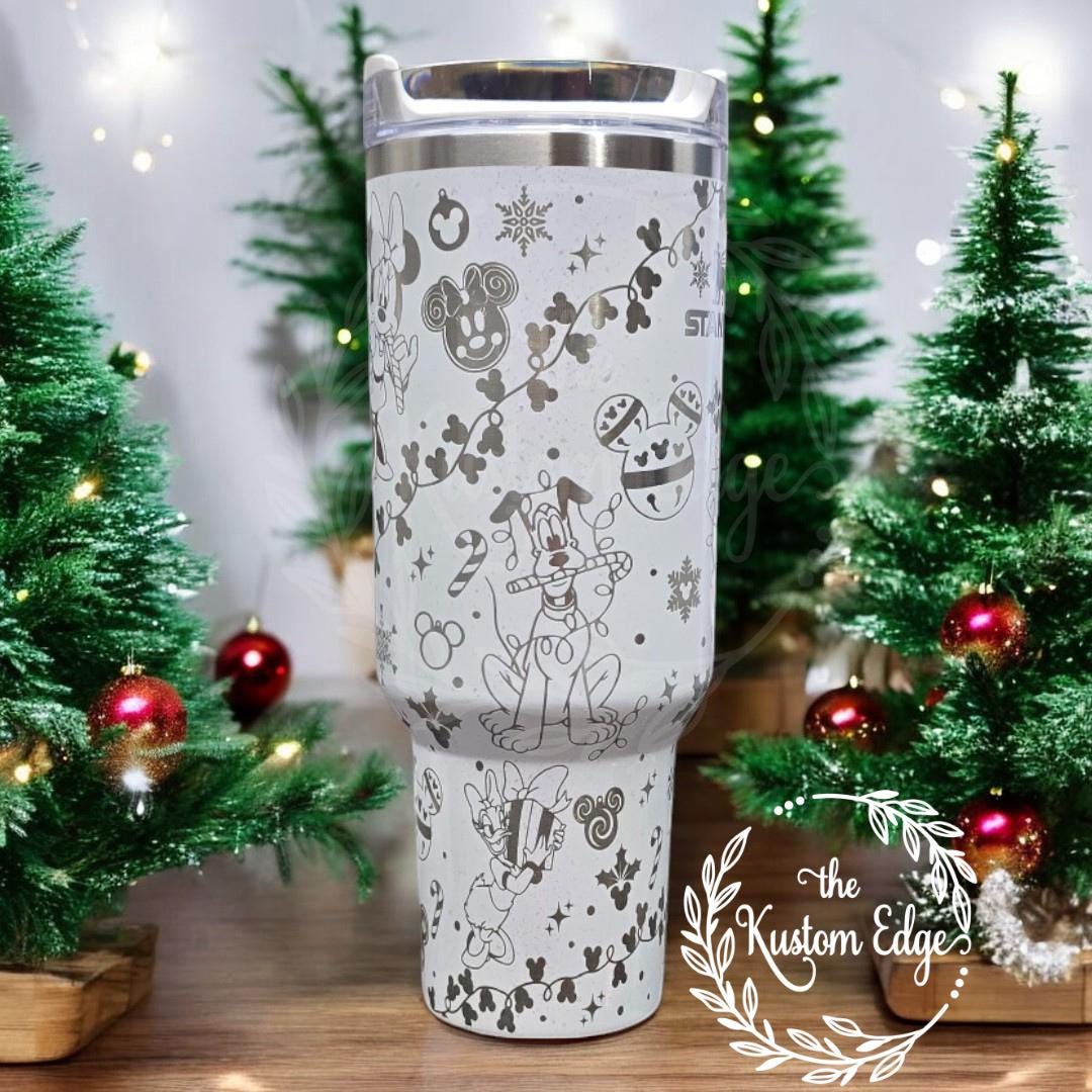 Holiday Mouse Tumbler: Laser Engraved Personalized Christmas, 30oz/40oz Stanley Style Stainless Steel Cup