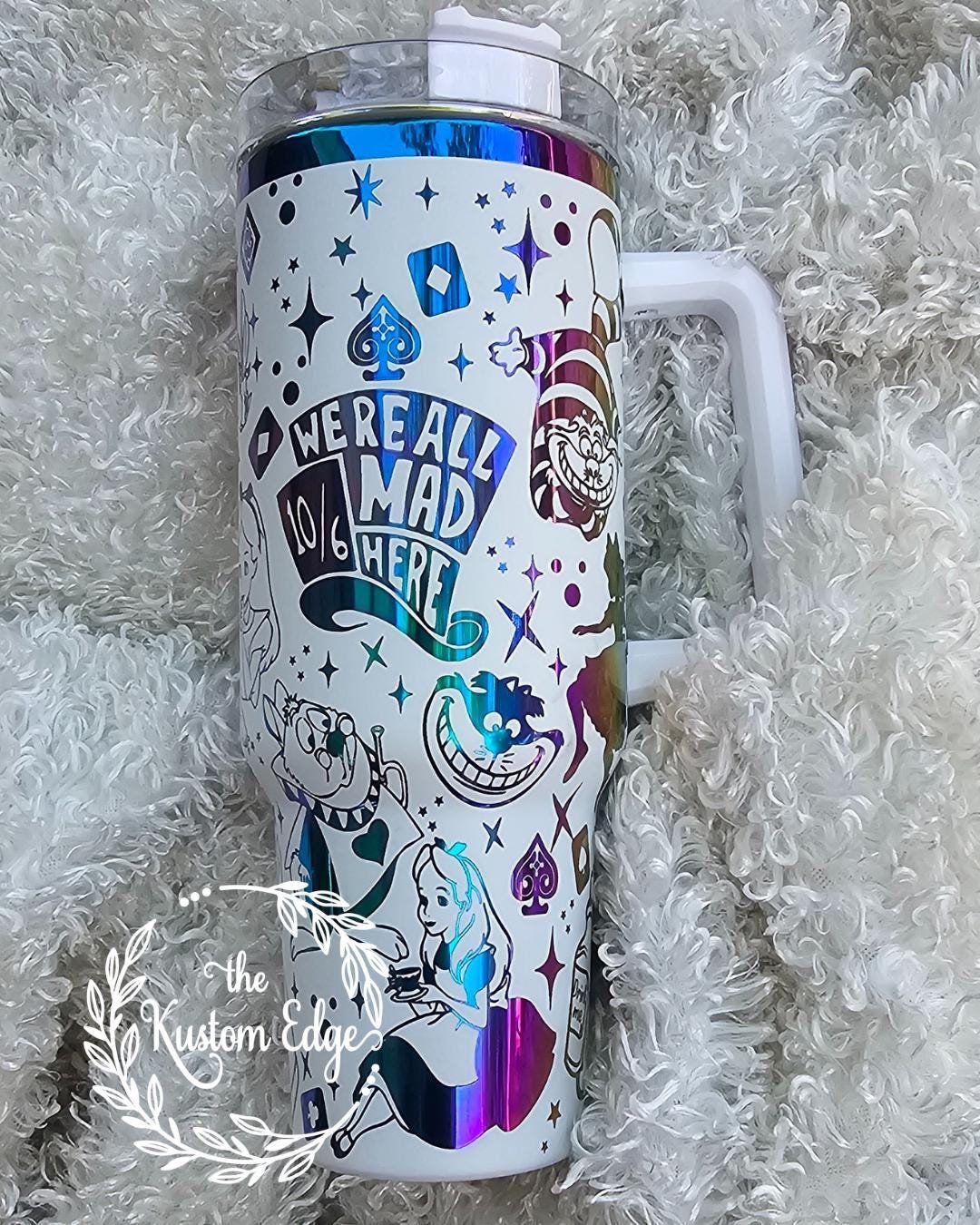 Alice in Wonderland Engraved Tumbler: 'We Are All Mad Here' Stainless Steel Cup
