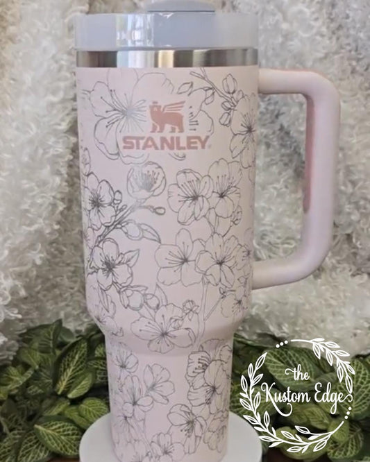 Cherry Blossom Laser Engraved Tumbler, 40oz, 30oz Stainless Steel Cup, Sakura Flower