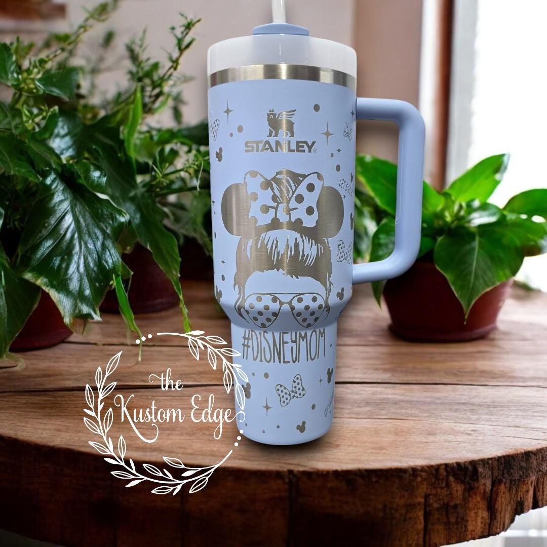 Laser Engraved Mom Tumbler – Messy Bun Design, Personalized Stainless Steel Cup (30oz/40oz)