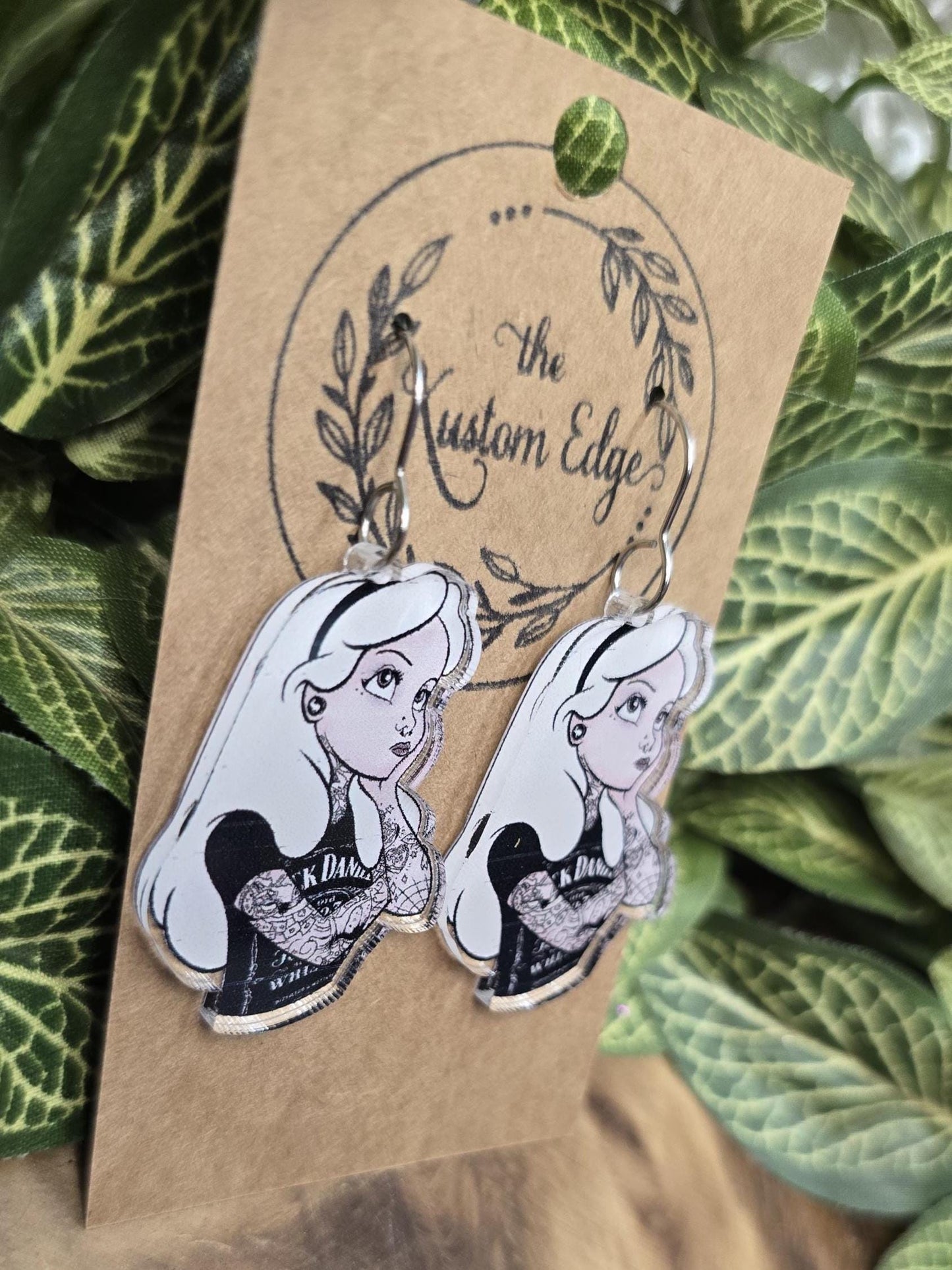 Punk Alice Dangle Earrings: Tattoo Princess, Rockabilly Acrylic Jewelry, Lightweight