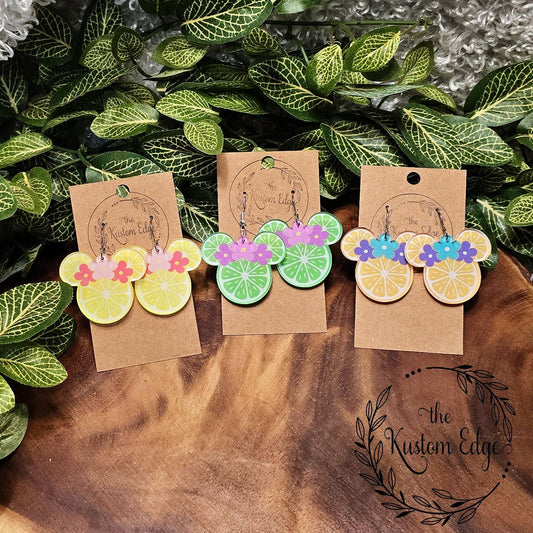 Citrus Mouse Head Earrings: Handmade Acrylic Fruit Jewelry