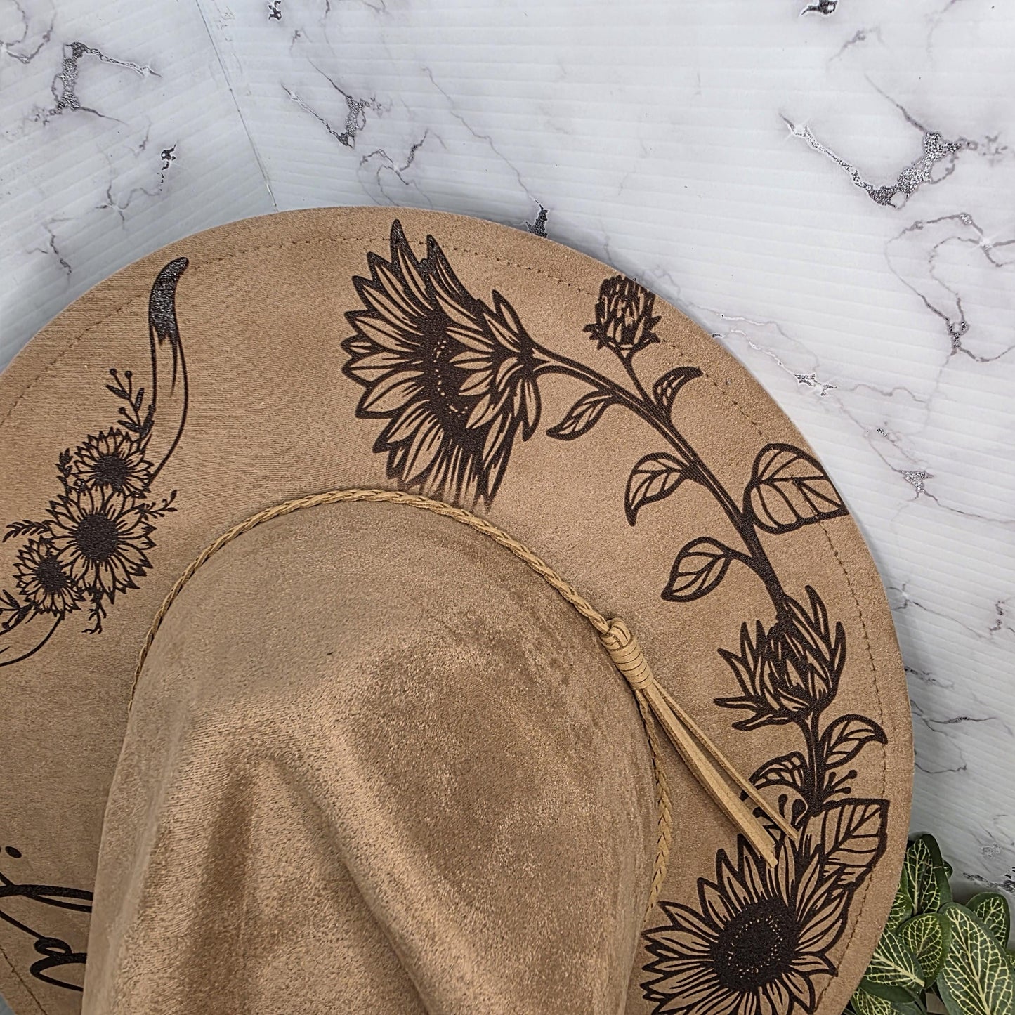 Wild Soul Sunflower Wide Brim Hat, Laser Engraved Fedora, Boho Wildflowers, Gift For Her