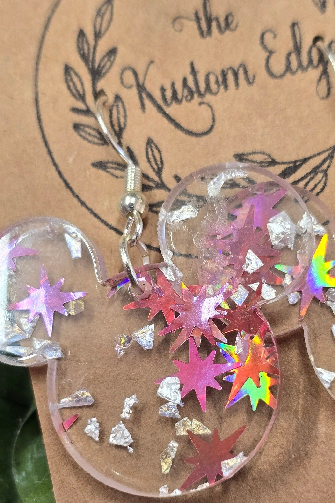 Holographic Star Mouse Earrings: Glitter Acrylic Dangle Earrings