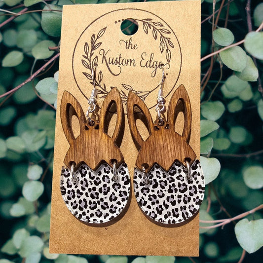 Leopard Print Acrylic Bunny Earrings: Laser Cut Easter Dangles
