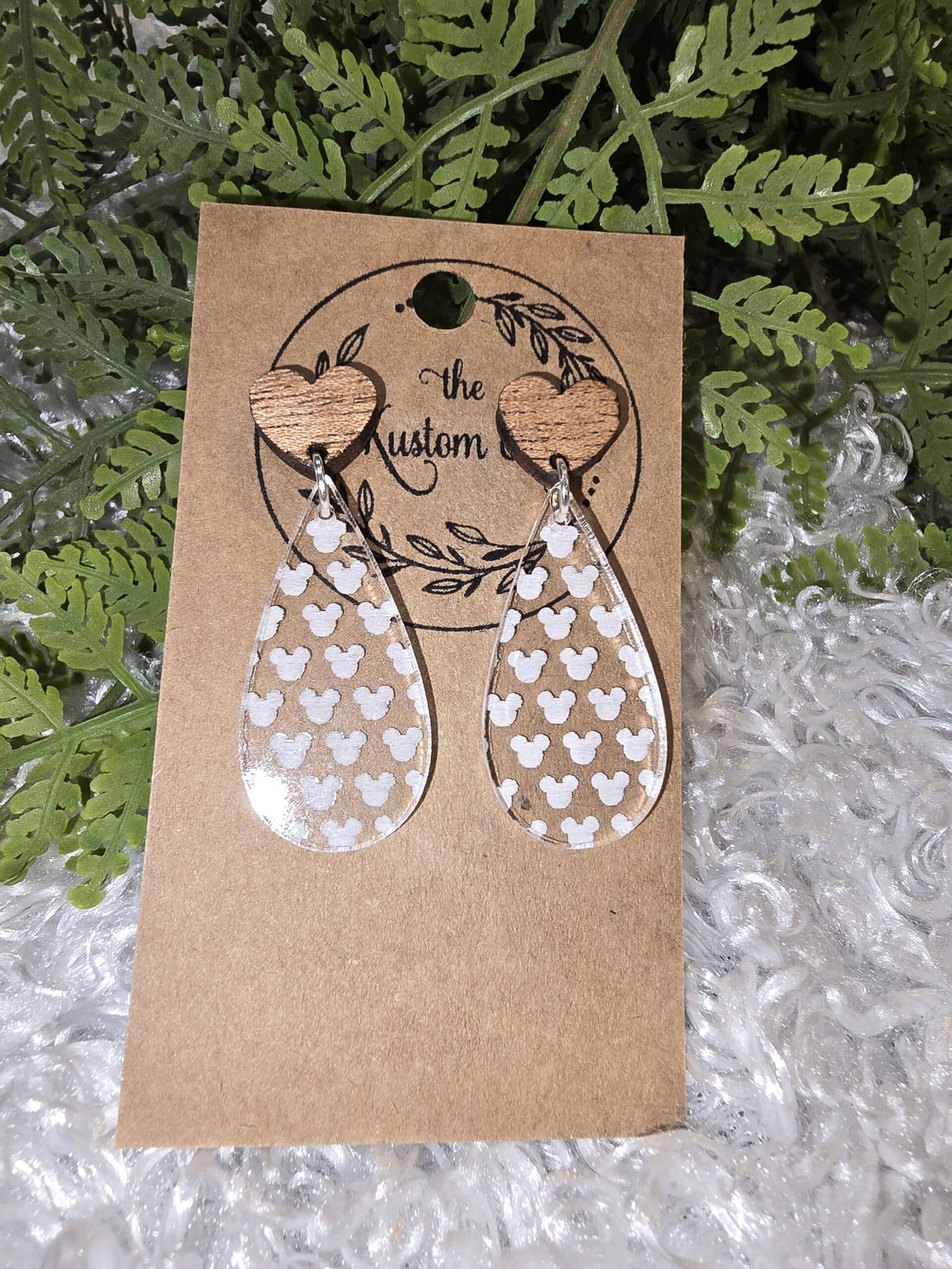 Mickey Head Engraved Tear Drop Dangle Earrings image 3