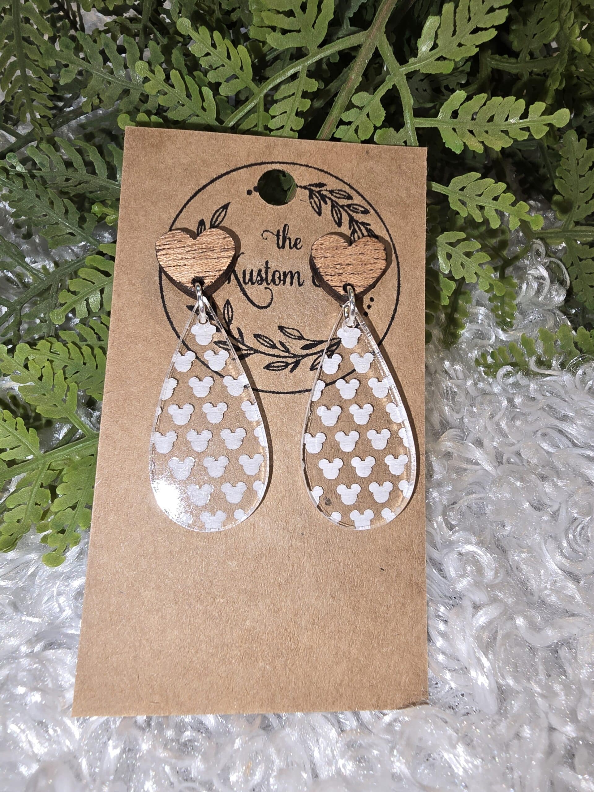 Mickey Head Engraved Tear Drop Dangle Earrings image 3