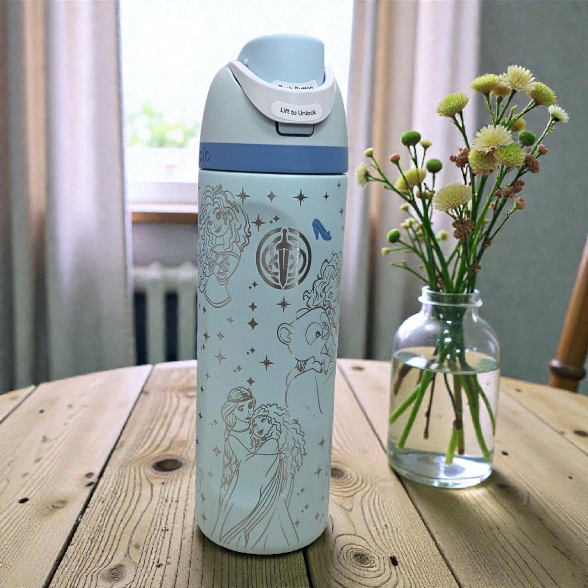 Owala water bottle engraved princess fantasy artwork
