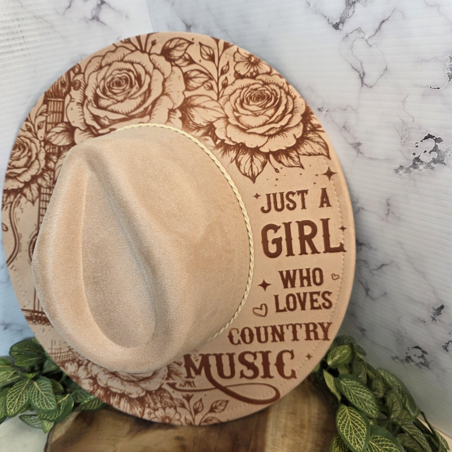 Just a Girl Who Loves Country Music Wide Brim Hat, Cowgirl Concert Gift, Guitar, Boho