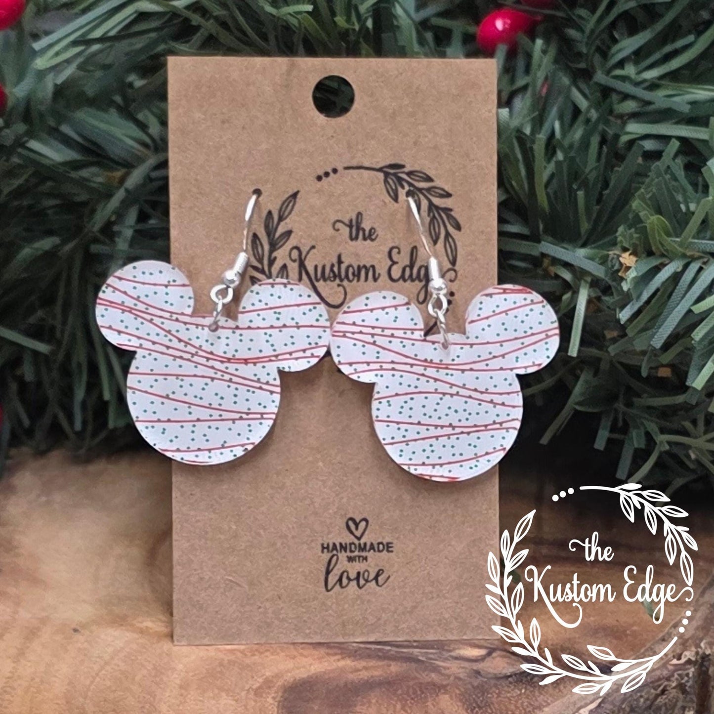 Christmas Cake Mouse Earrings, Acrylic Dangle Earrings, Light Weight Winter Holiday