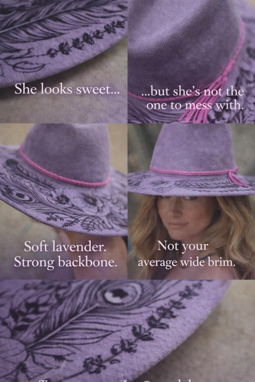 Feather Engraved Wide Brim Hat, Boho Western Vegan Suede Fedora, Boutique Festival Statement