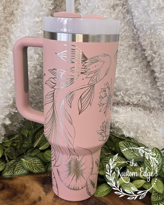 Koi Fish Tumbler,  Personalized Stainless Steel Cup (30oz/40oz), Laser Engraved Custom Tumbler