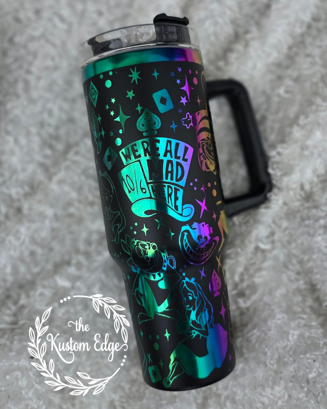 Alice in Wonderland Rainbow Engraved Tumbler: Custom 40oz Stanley Style Stainless Steel Cup