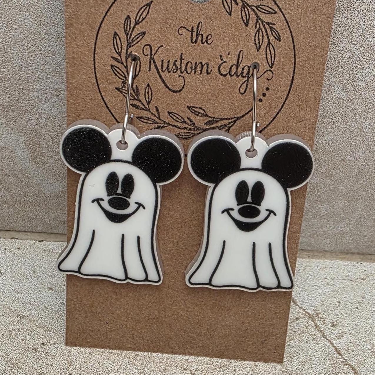 Glow in the Dark Mickey & Minnie Ghost Earrings: Halloween Acrylic Dangles
