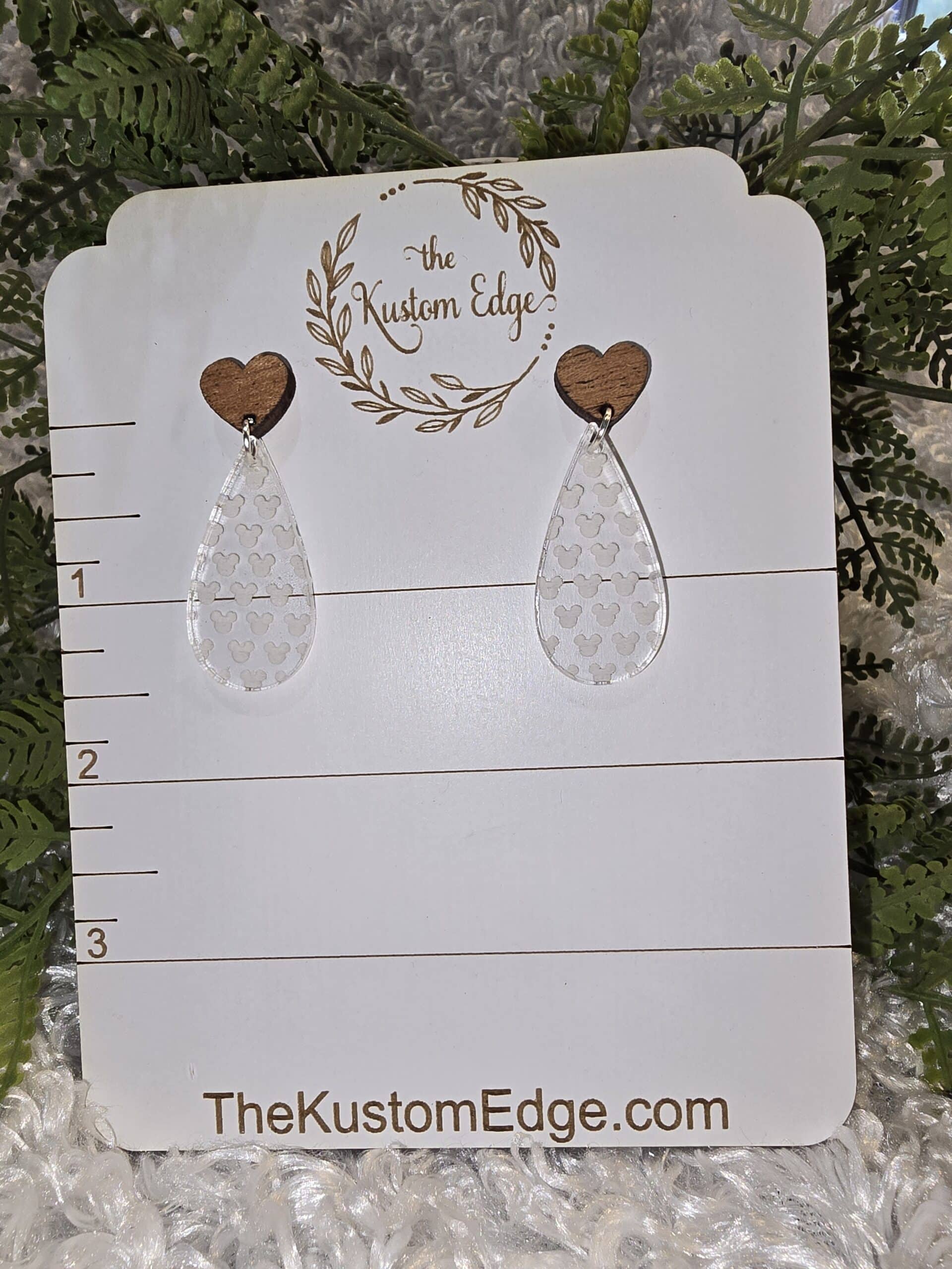 Mickey Head Engraved Tear Drop Dangle Earrings image 1