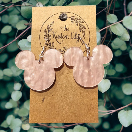 Pink Marble Mouse Head Acrylic Earrings image 0