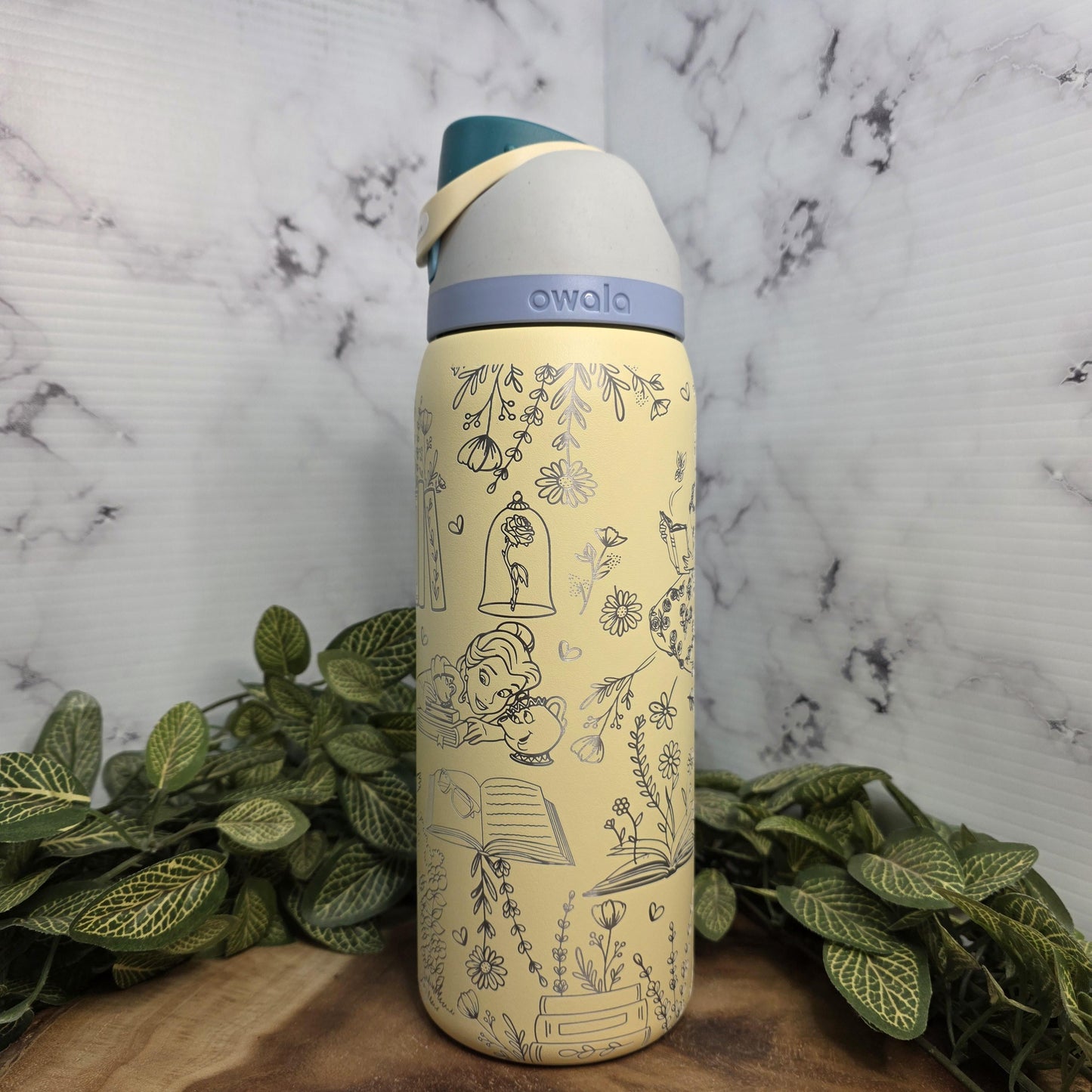 Princess Belle with Books Laser Engraved Owala Tumbler, Book Lover Gift, Personalized Water Bottle