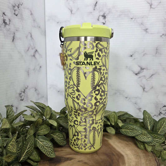 Leopard Print Softball/Baseball Engraved Tumbler, 30oz, 40oz Personalized Mom Cup Sports Theme