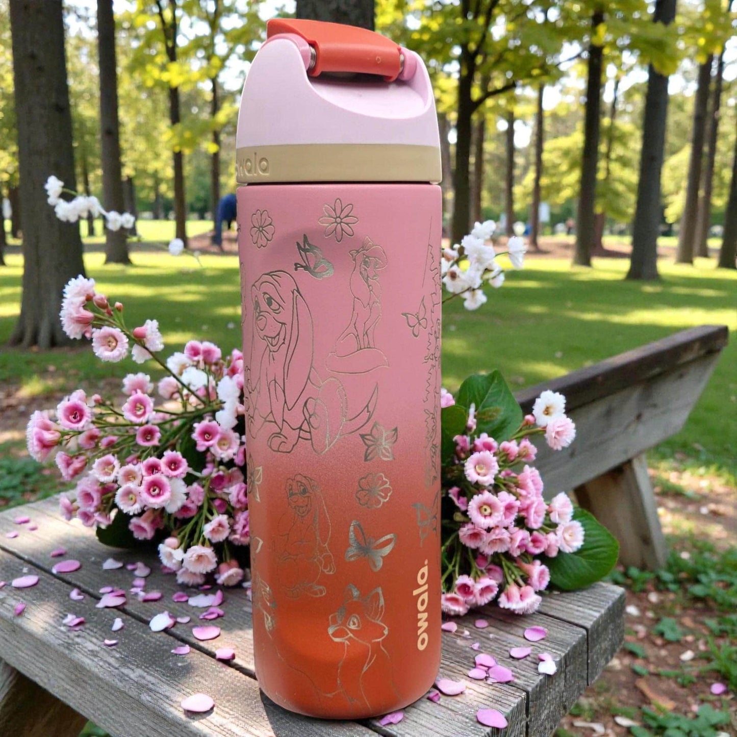 Fox and Hound Engraved Owala Tumbler Woodland Animal Water Bottle Stainless Steel Insulated Drinkware