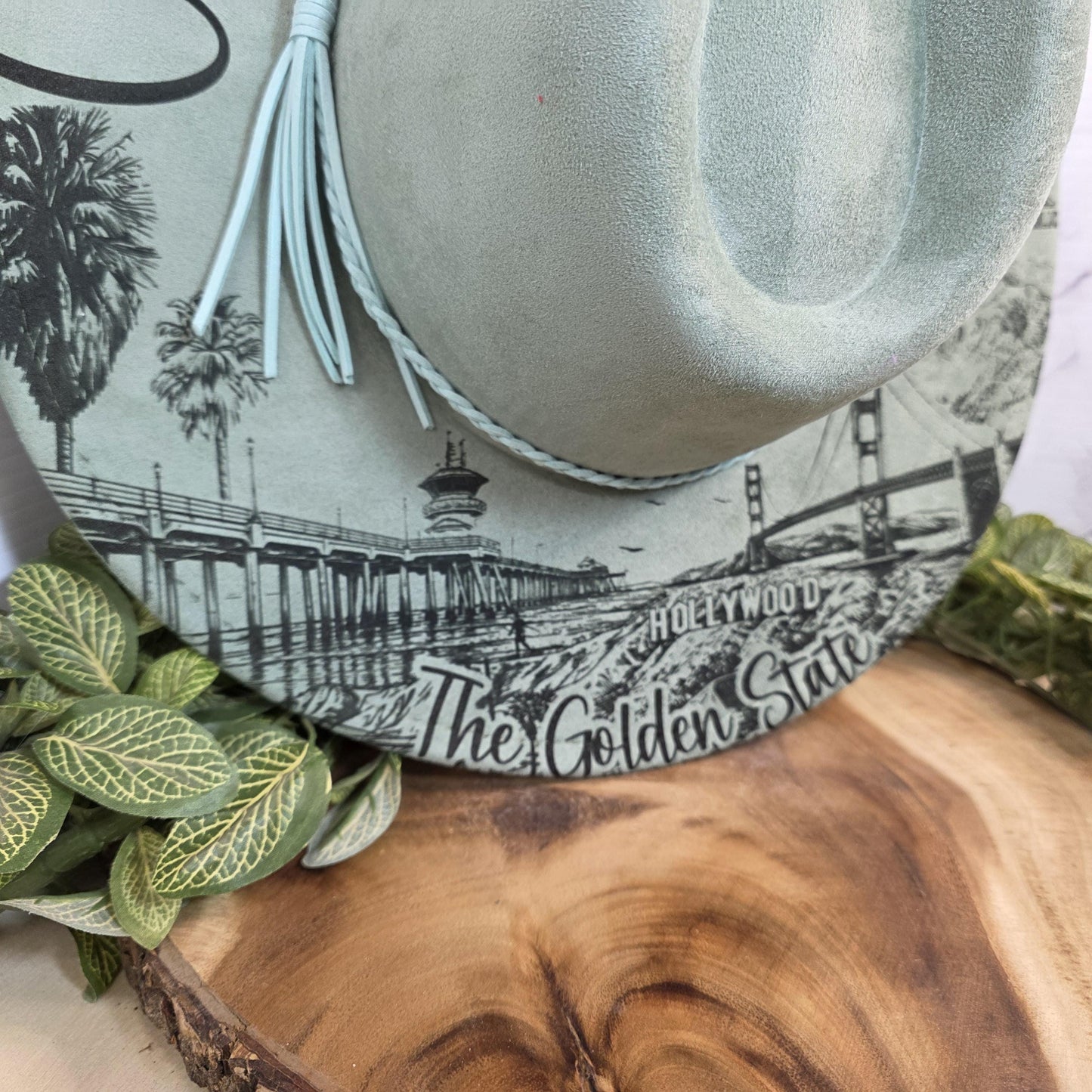 California Wide Brim Hat, Golden State Gift, West Coast Boho, Palm Trees, Poppies