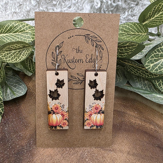 Fall Pumpkin Wooden Dangle Earrings: Thanksgiving, Halloween Jewelry, Lightweight Wood