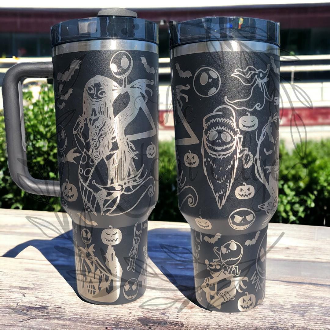 Halloween Skellington Laser Engraved Tumbler, 40oz or 30oz Mug, Personalized Custom Fall Theme