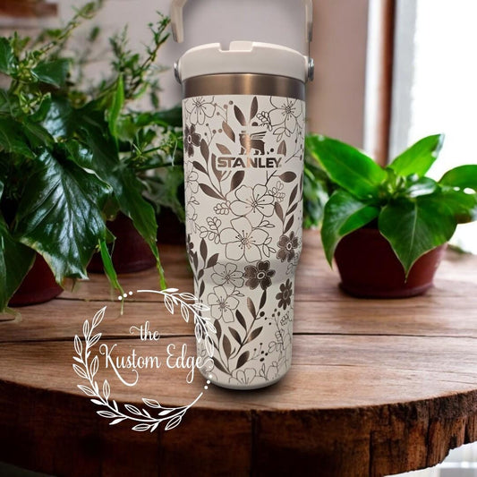 Flower Blossom Laser Engraved Tumbler, 40oz / 30oz Stainless Steel Stanley, Dupe Personalized Custom Made