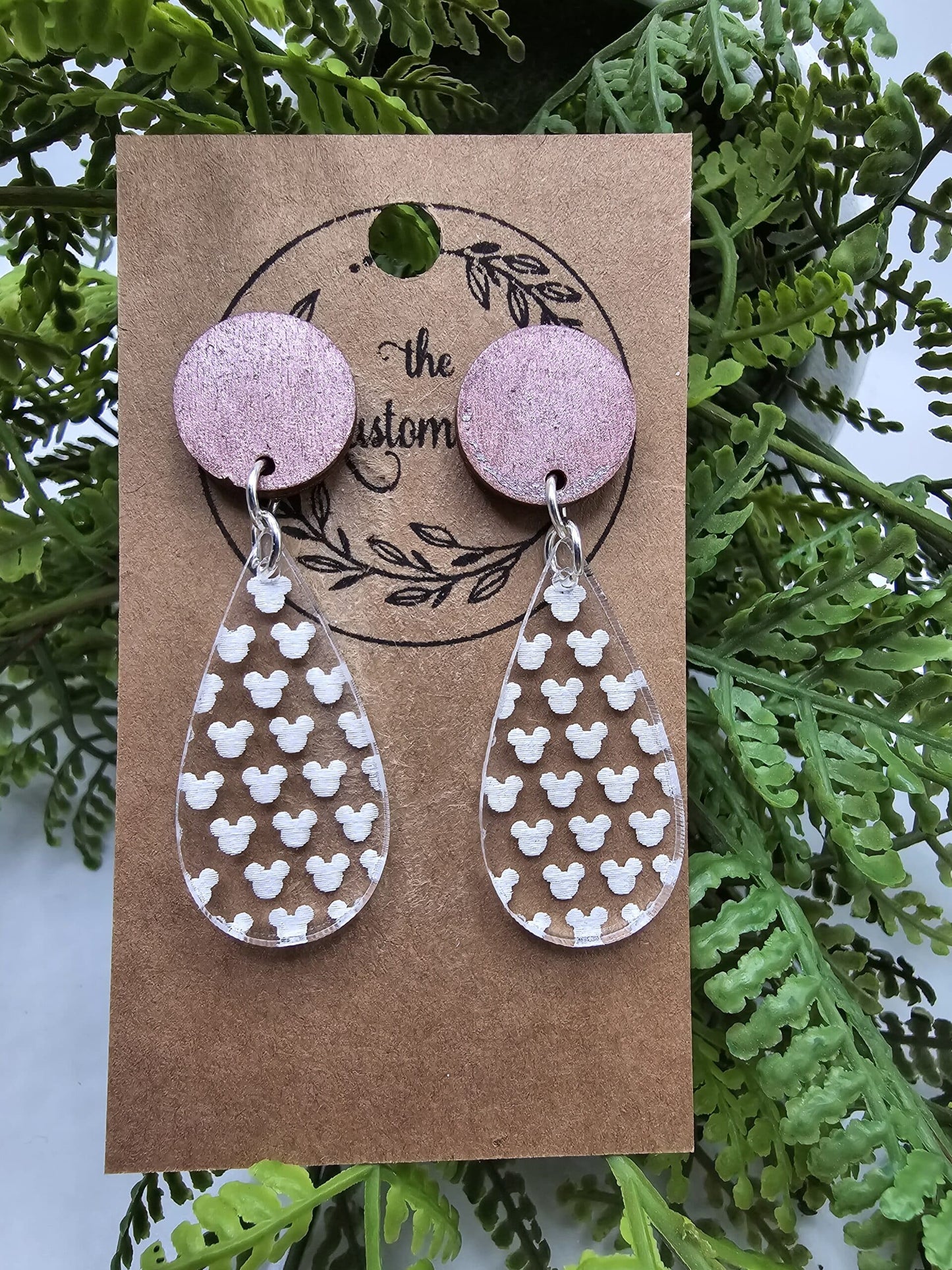 Mickey Head Engraved Tear Drop Dangle Earrings image 4