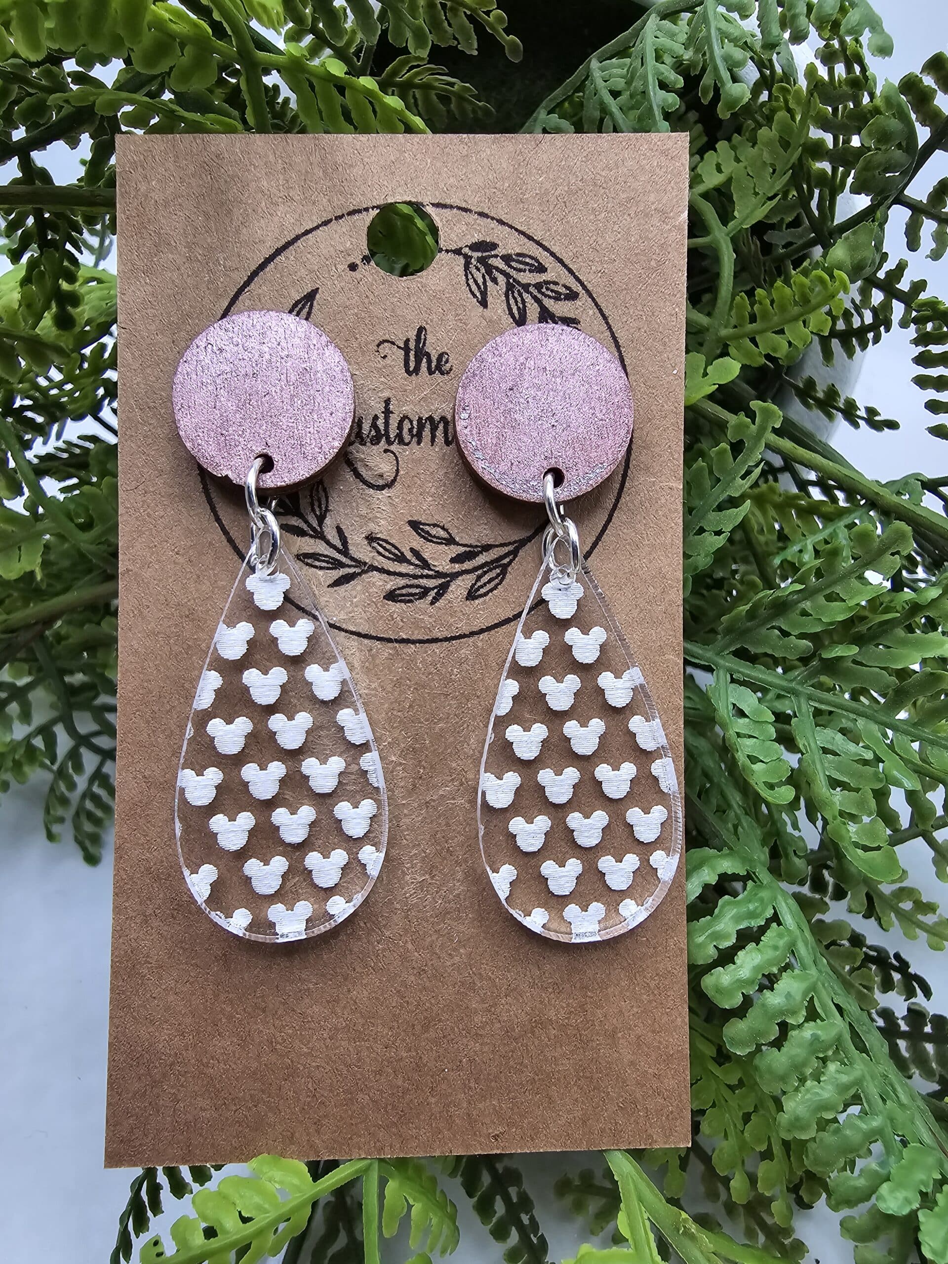 Mickey Head Engraved Tear Drop Dangle Earrings image 4