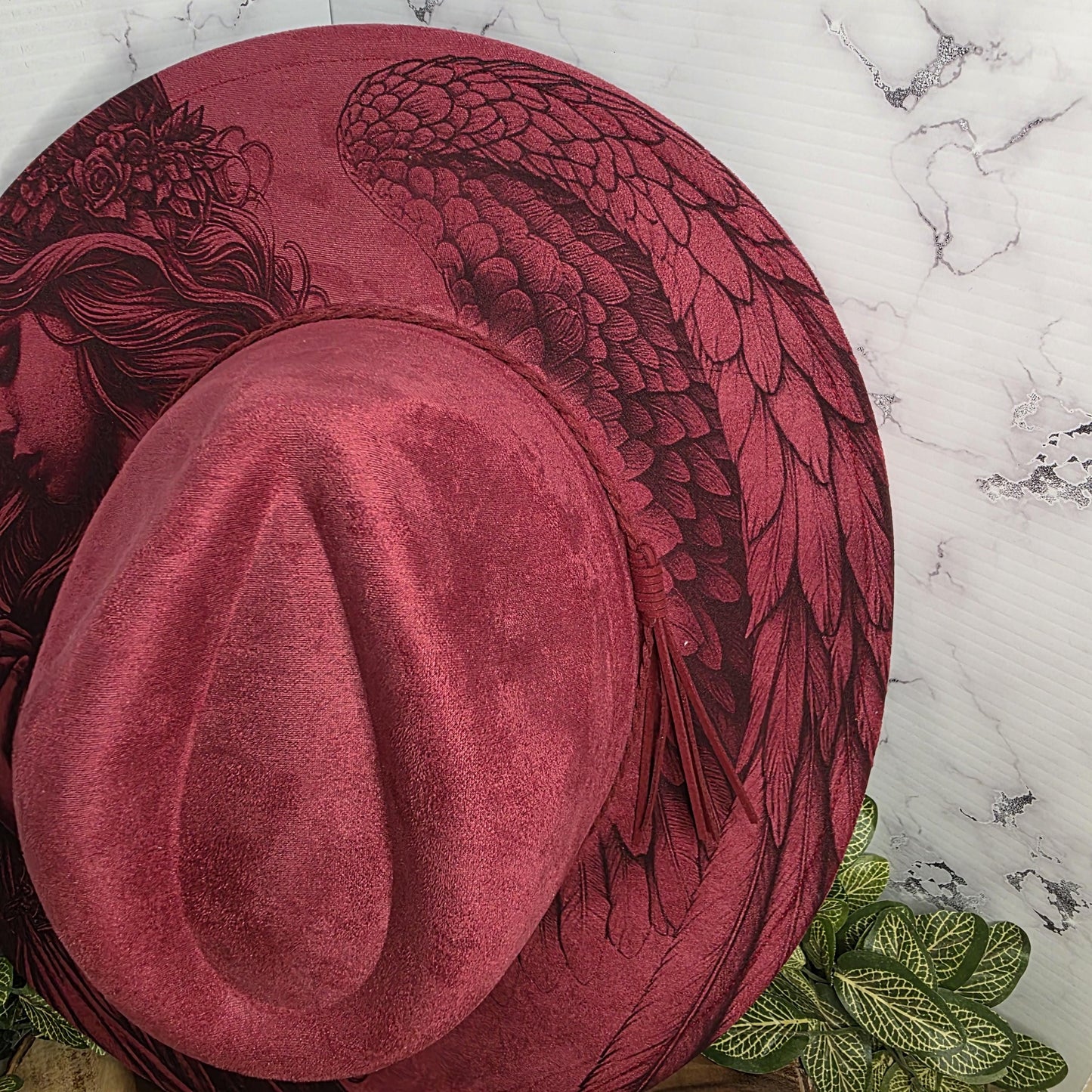 Angel Wide Brim Hat, Dark Romance Gift, Celestial Boho, Wing Design, Gothic Fairy theme