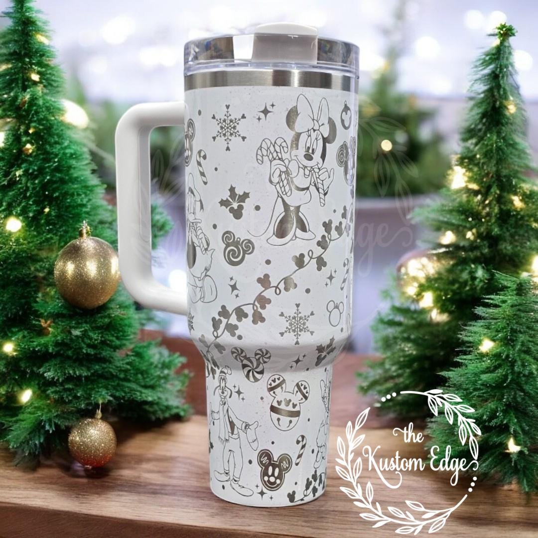 Holiday Mouse Tumbler: Laser Engraved Personalized Christmas, 30oz/40oz Stanley Style Stainless Steel Cup