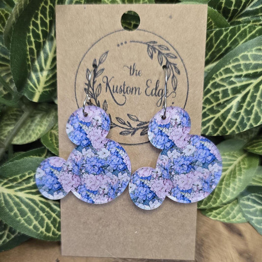 Lupine Flower Mouse Earrings: Lightweight Laser Cut Acrylic Dangle Earrings